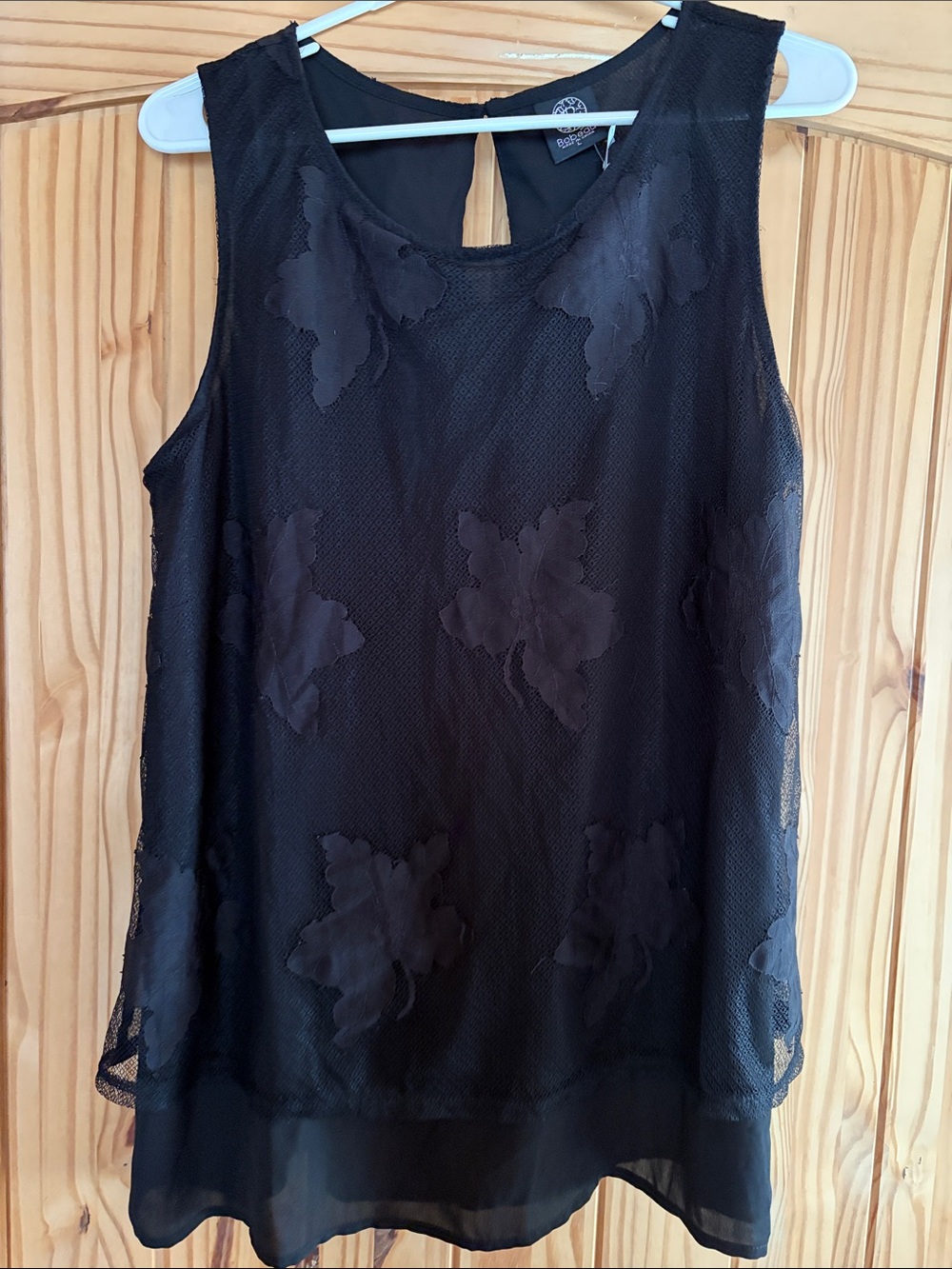 Sleeveless Black Floral Mesh Overlay Tank Top by - bobeau